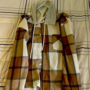 Flannel button down hipster style hoodie